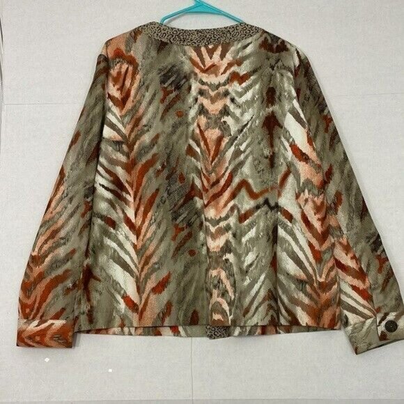Chico's Jacket with Pockets, NWOT, Lined, Tan with Multicolor Animal Print, XL - Picture 7 of 9